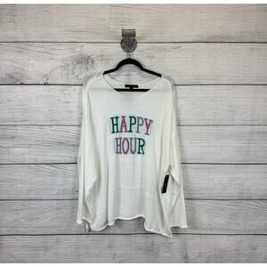 Adrienne Vittadini Plus Size White Knit Rolled Hem Happy Hour Sweater Size 3X